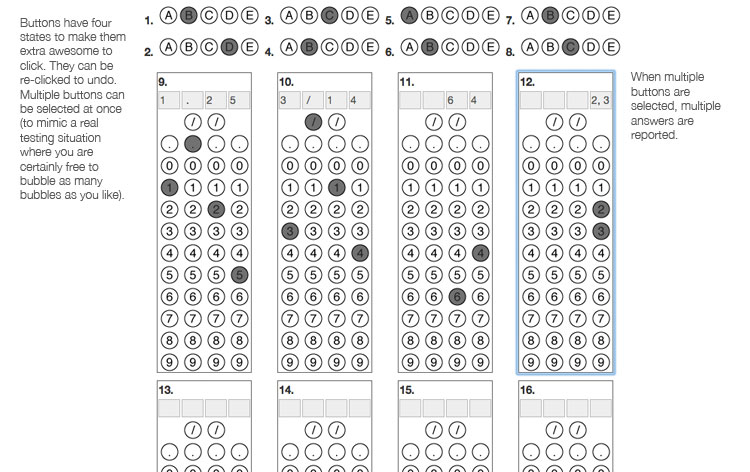 Jquery-based Bubble Sheet buttons that I made for CATES Tutoring