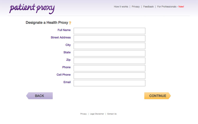 Patient Proxy Form (Set Proxy): Here user may enter any desired details about the person the user wants to be his or her health proxy