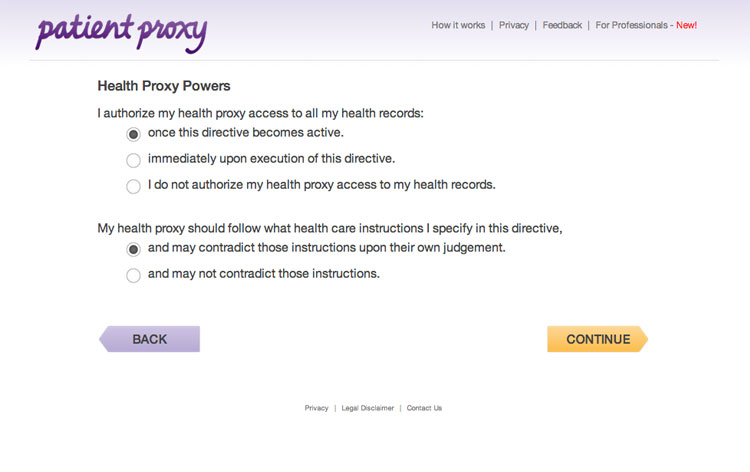 Patient Proxy Form (Grant Powers): User may grant powers to health proxy