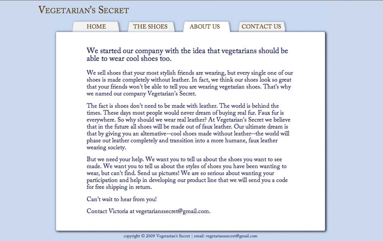 About Vegetarian's Secret Page