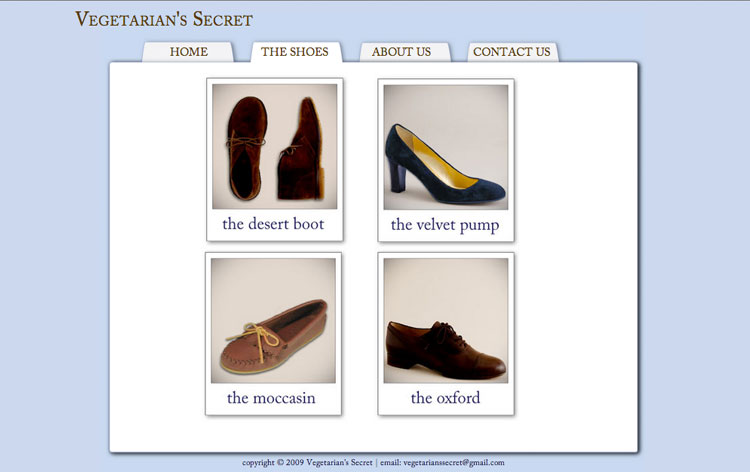 Vegetarian's Secret Shoe Catalogue Page